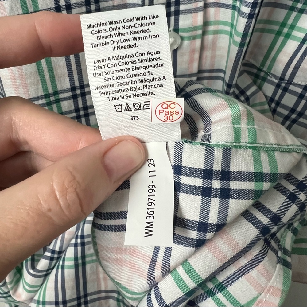 George- Men’s Short Sleeve Button Down- White Pink Green Plaid- Large - Picture 4 of 9
